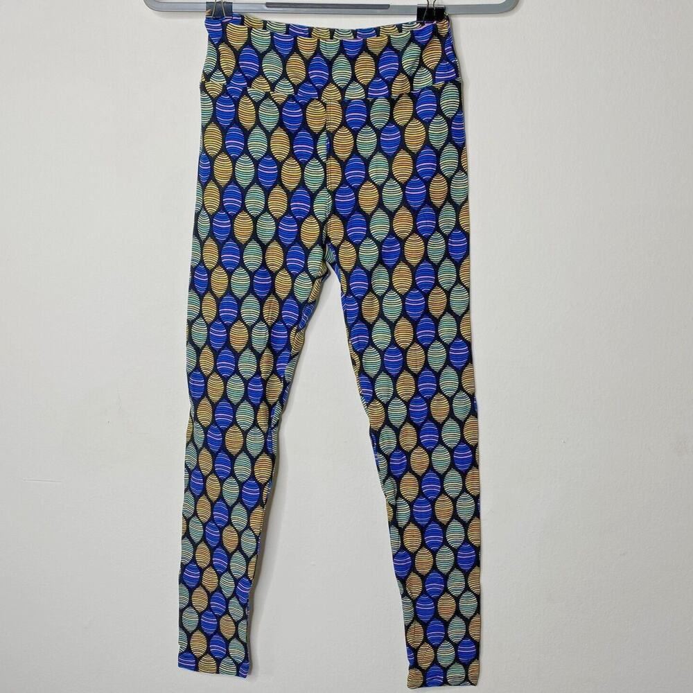 NWT LuLaRoe Black Blue & Yellow Green Pink Multi Egg Design Leggings Pants OS